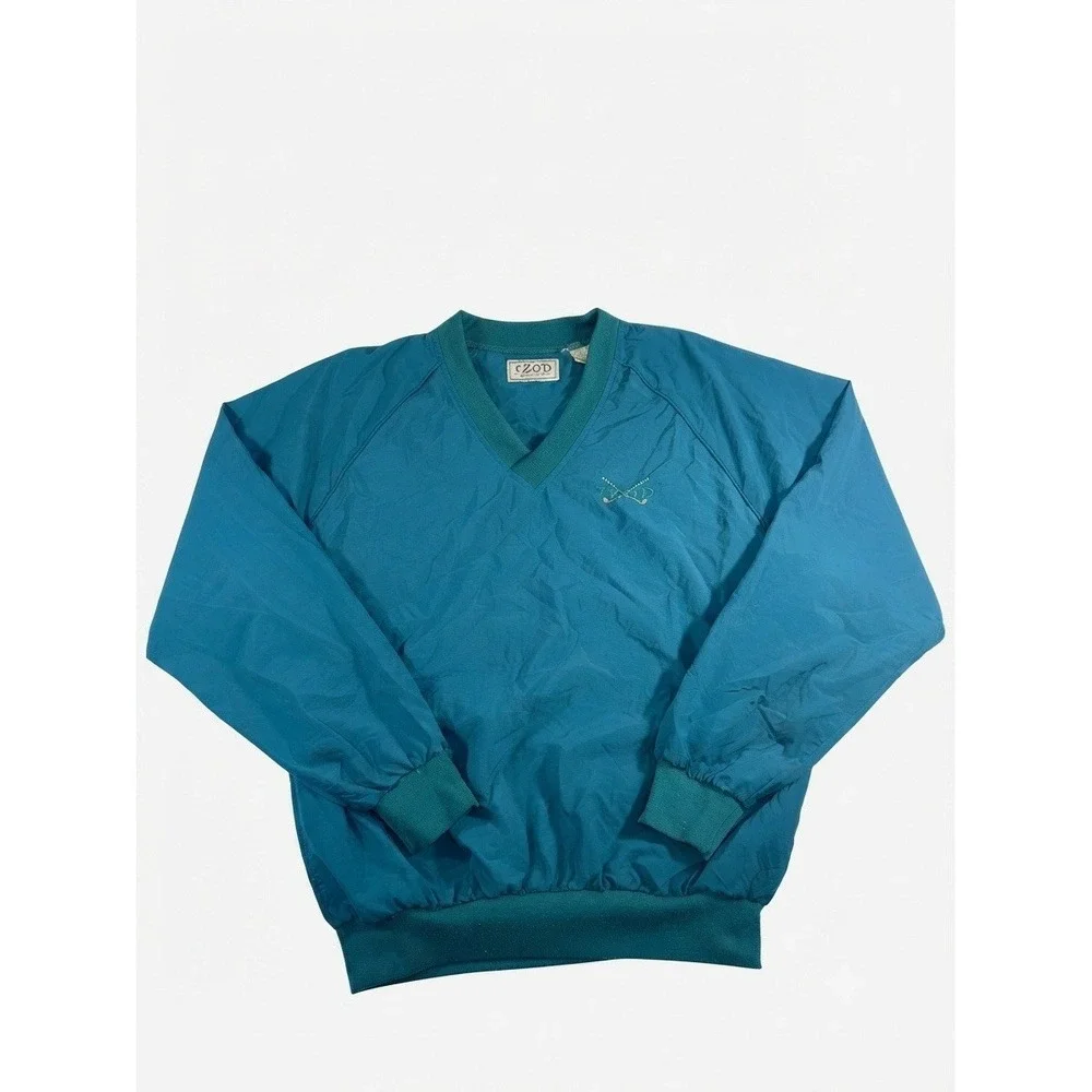 Vintage Izod Windbreaker Mens Small Teal V-Neck Pullover Golf Jacket Retro 90s